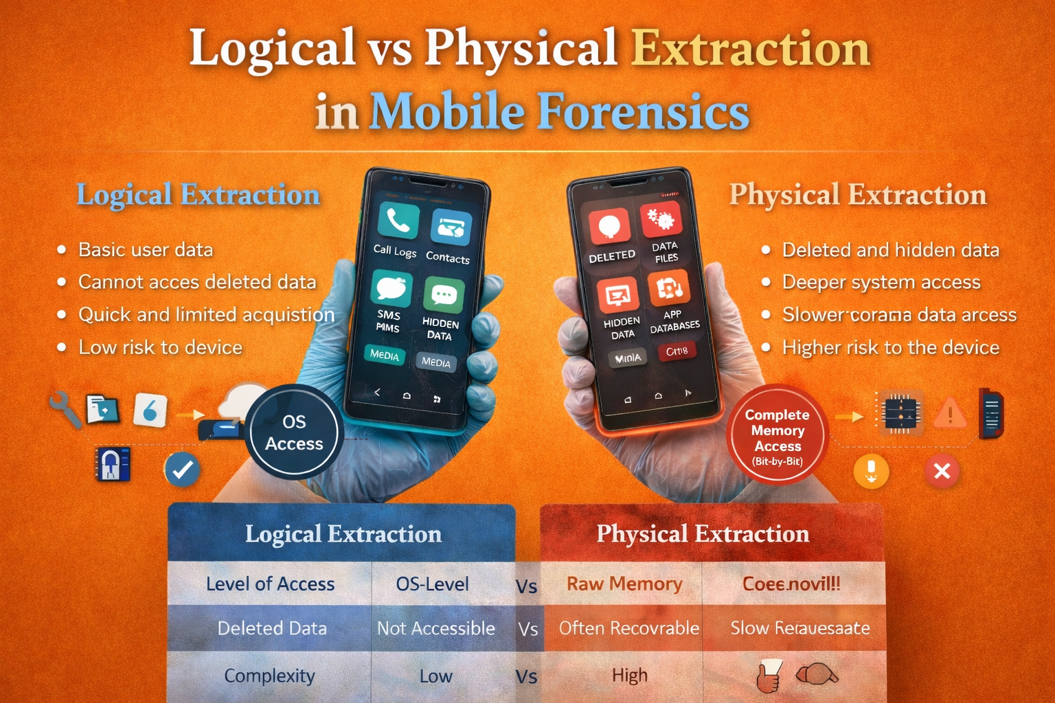 Logical vs Physical Extraction in Mobile Forensics